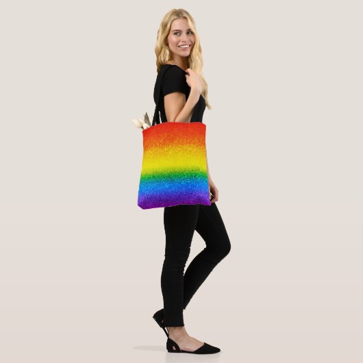 Monogram voor Chic Rainbow Glitter Stripes Tote Bag (Op model)