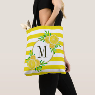 Monogram voor citrusvruchten met lichte gele strep tote bag