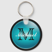 Monogram voor Classy Black en Turquoise - Naam Sleutelhanger (Voorkant)