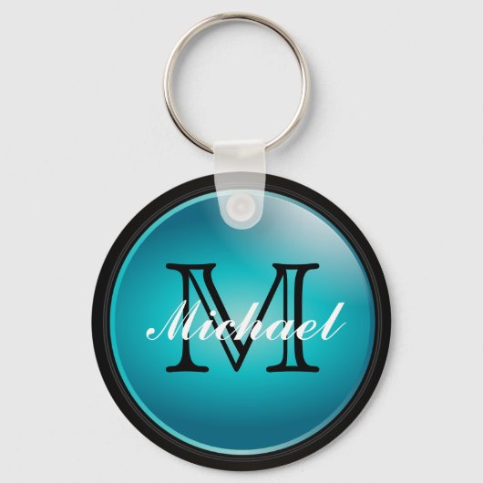 Monogram voor Classy Black en Turquoise - Naam Sleutelhanger (Voorkant)