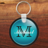 Monogram voor Classy Black en Turquoise - Naam Sleutelhanger (Achterkant)