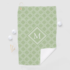 Monogram voor Classy Sage en White Diamond Pattern Golfhanddoek