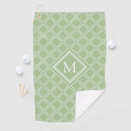 Monogram voor Classy Sage en White Diamond Pattern Golfhanddoek (Insitu)