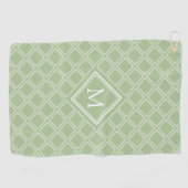 Monogram voor Classy Sage en White Diamond Pattern Golfhanddoek (Horizontaal)