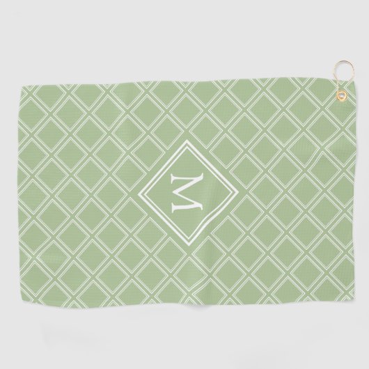 Monogram voor Classy Sage en White Diamond Pattern Golfhanddoek (Horizontaal)