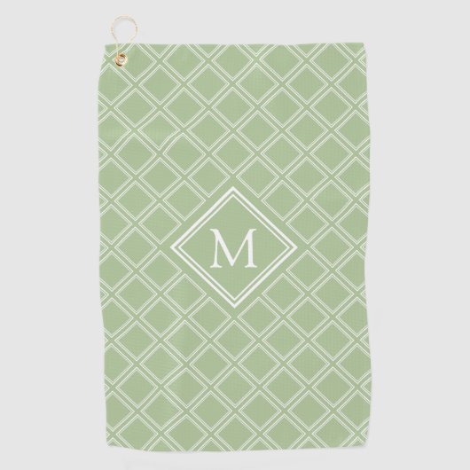 Monogram voor Classy Sage en White Diamond Pattern Golfhanddoek (Voorkant)