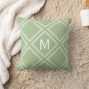 Monogram voor Classy Sage en White Diamond Pattern Kussen