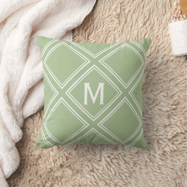 Monogram voor Classy Sage en White Diamond Pattern Kussen (Deken)