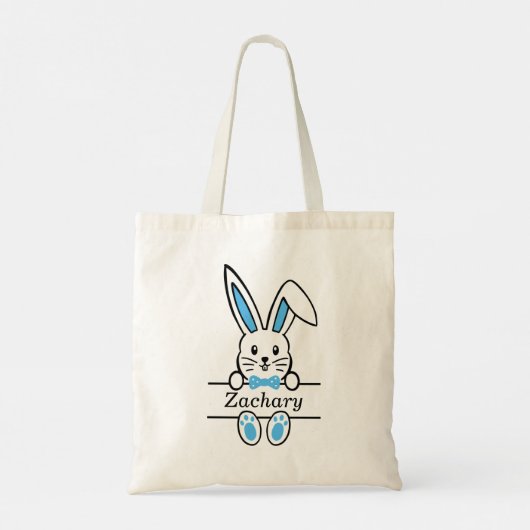 Monogram voor Cute Blue Easter Bunny Tote Bag (Achterkant)