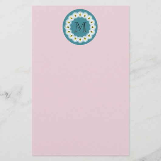 Monogram voor cute modern girale cartoon bijen briefpapier (Voorkant)