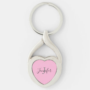 Monogram voor Cute Pink Heart Script Name Sleutelhanger