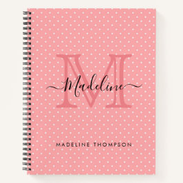 Monogram voor Cute Pink Polka Dots Name Notitieboek