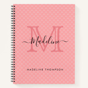 Monogram voor Cute Pink Polka Dots Name Notitieboek