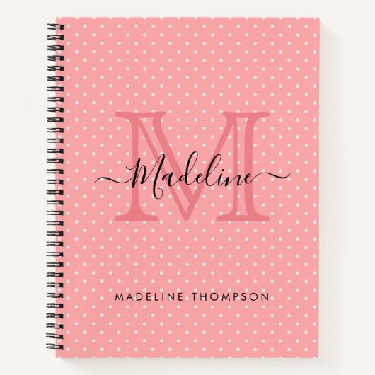 Monogram voor Cute Pink Polka Dots Name Notitieboek (Voorkant)