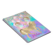 Monogram voor Cute Rainbow unicorn glitter ballons Notitieboek (Rechterzijde)