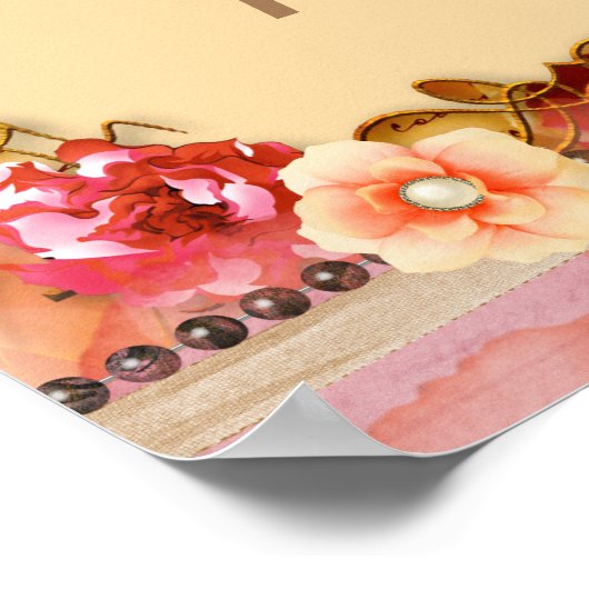 Monogram voor de gepersonaliseerde roze Floral Gir Poster (Hoek)