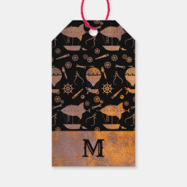 Monogram voor de luchtschepen van Rusty Steampunk Cadeaulabel