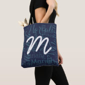 monogram voor de mode van de marine blauw tote bag (Dichtbij)