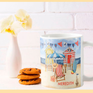 Monogram voor de naam van de zomerwinkelstrand koffiemok