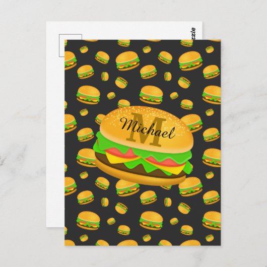 Monogram voor de rotte en leuke yummy-hamburger briefkaart (Voorkant / Achterkant)