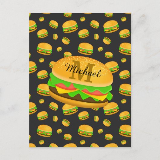 Monogram voor de rotte en leuke yummy-hamburger briefkaart (Voorkant)