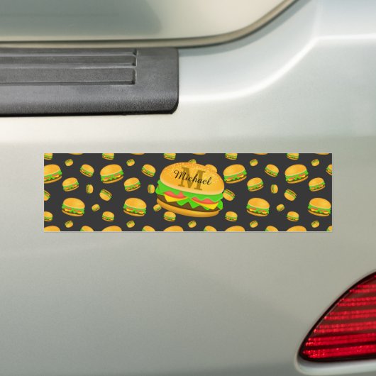 Monogram voor de rotte en leuke yummy-hamburger bumpersticker (Op auto)