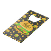 Monogram voor de rotte en leuke yummy-hamburger creditkaart flessenopener (Voorkant Gekanteld)