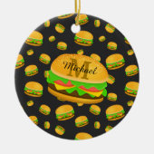 Monogram voor de rotte en leuke yummy-hamburger keramisch ornament (Voorkant)