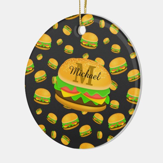 Monogram voor de rotte en leuke yummy-hamburger keramisch ornament (Links)