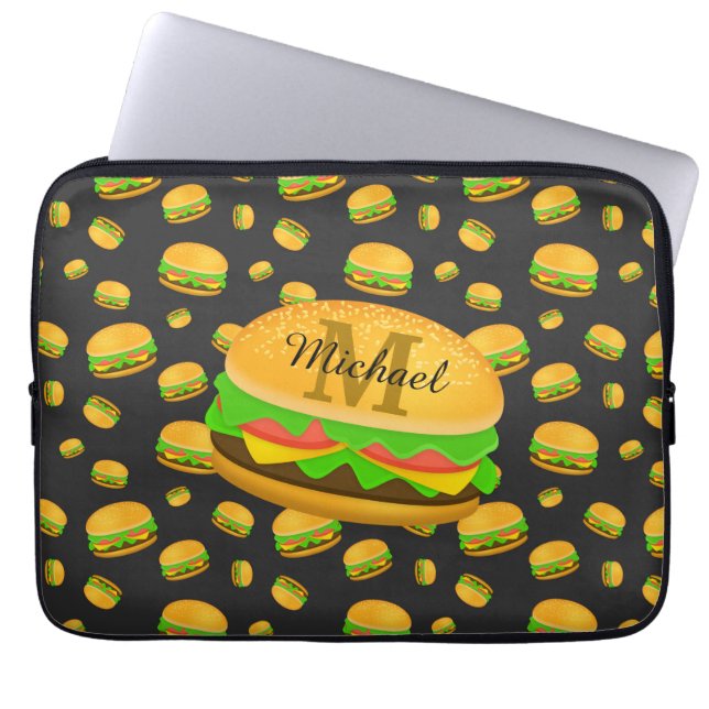 Monogram voor de rotte en leuke yummy-hamburger laptop sleeve (Voorkant)