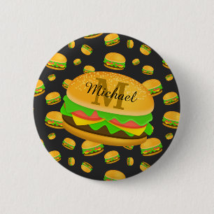 Monogram voor de rotte en leuke yummy-hamburger ronde button 5,7 cm