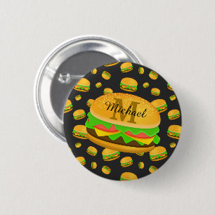 Monogram voor de rotte en leuke yummy-hamburger ronde button 5,7 cm