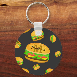 Monogram voor de rotte en leuke yummy-hamburger sleutelhanger
