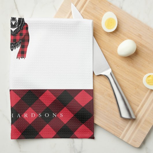 Monogram voor de Rustige Runderrenrode Buffalo-spe Theedoek (Quarter Fold)