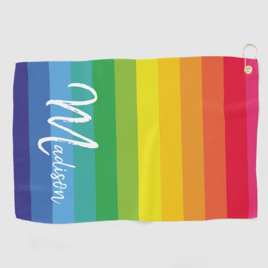 Monogram voor de Stomme en Moderne Regenboogstapes Golfhanddoek (Horizontaal)