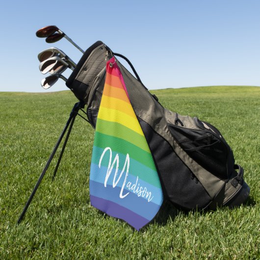 Monogram voor de Stomme en Moderne Regenboogstapes Golfhanddoek (Groen)