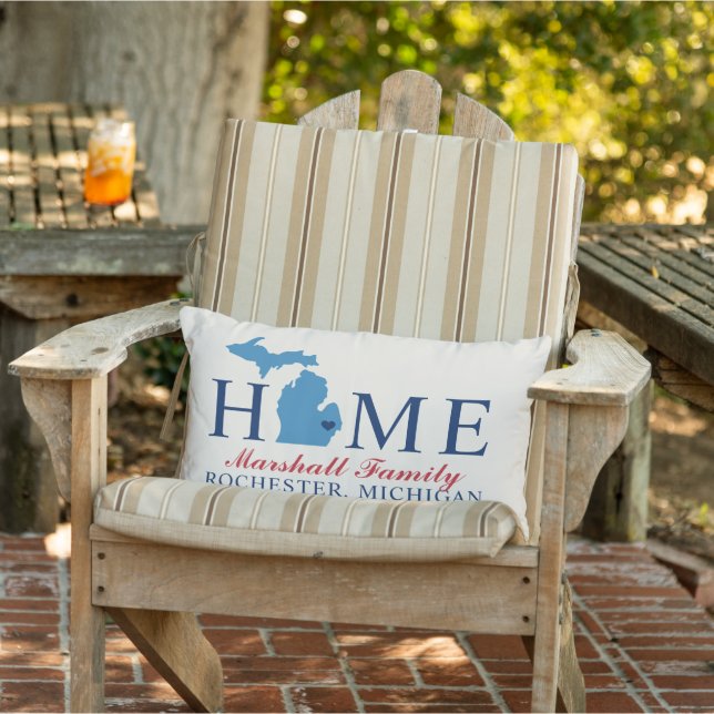 Monogram voor de thuisstaat Michigan Red Blue Fami Buitenkussen (Stoel)