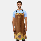 Monogram voor de Yellow Sunflower Rustic Wood Fami Schort (Gedragen)