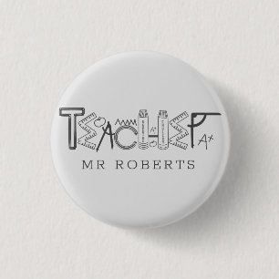 Monogram voor decoratief script voor leerkrachten ronde button 3,2 cm