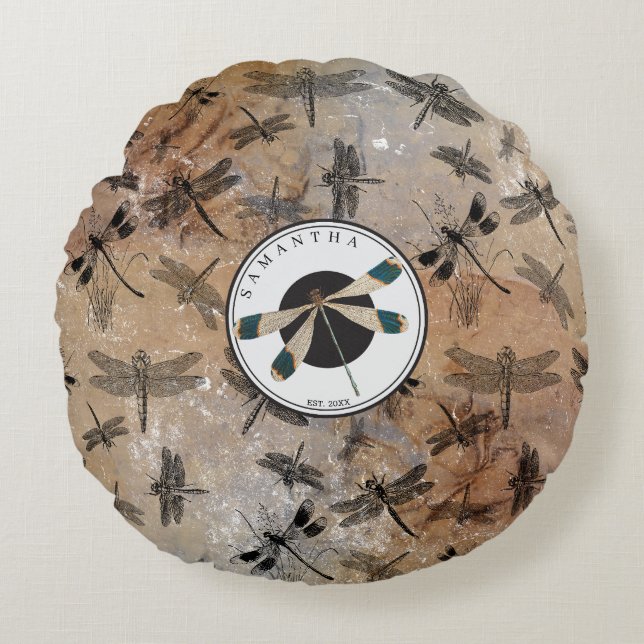  monogram voor dragonfly-onderdruk rond kussen (Voorkant)