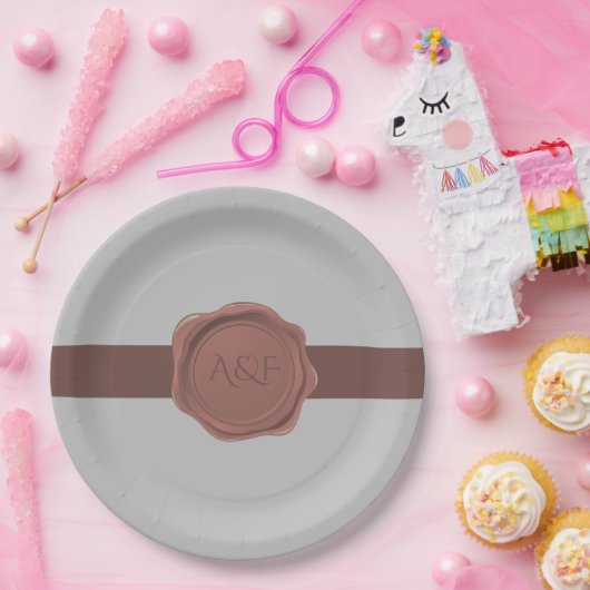 Monogram voor Elegant Band en Seal Papieren Bordje (Feest)