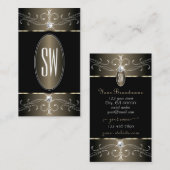 Monogram voor Elegant Black en Beige  Ornamenten Visitekaartje (Voorkant / Achterkant)