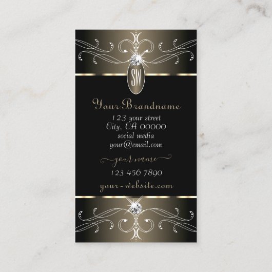 Monogram voor Elegant Black en Beige  Ornamenten Visitekaartje (Achterkant)