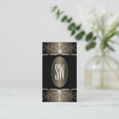 Monogram voor Elegant Black en Beige  Ornamenten Visitekaartje (Staand voorkant)