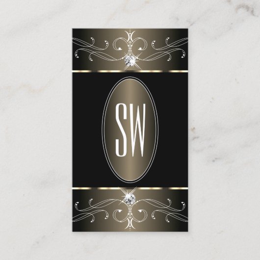 Monogram voor Elegant Black en Beige  Ornamenten Visitekaartje (Voorkant)