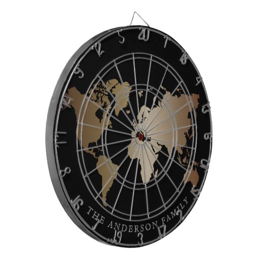 Monogram voor Elegant Black en Gold Wereldkaart Dartbord (Voorkant Links)