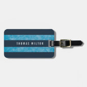 Monogram voor Elegant Blue Stripes Bagagelabel (Voorkant horizontaal)