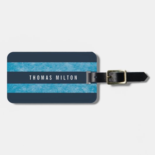 Monogram voor Elegant Blue Stripes Bagagelabel (Voorkant horizontaal)