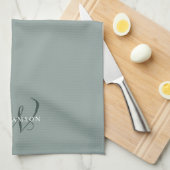 Monogram voor Elegant Chic Sage Green Family Theedoek (Quarter Fold)