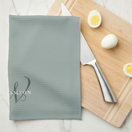 Monogram voor Elegant Chic Sage Green Family Theedoek (Quarter Fold)
